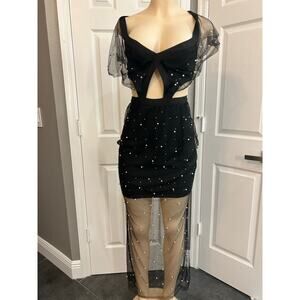 Party wear WOW Couture Black Pearl Mesh Two Piece Dress Set Women’s Small NWT